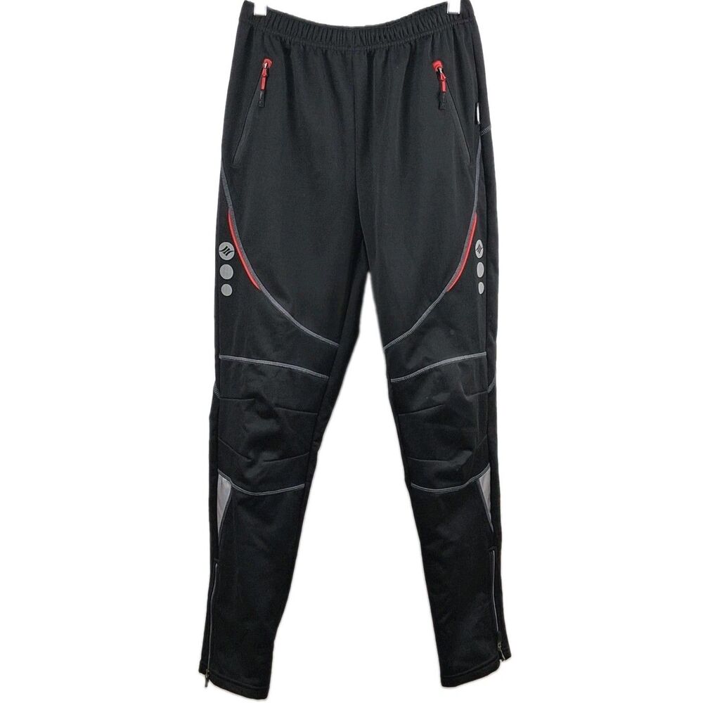 4UCYCLING Black Windproof Fleece Biking Cycling Fitted Activewear Pants Men’s S